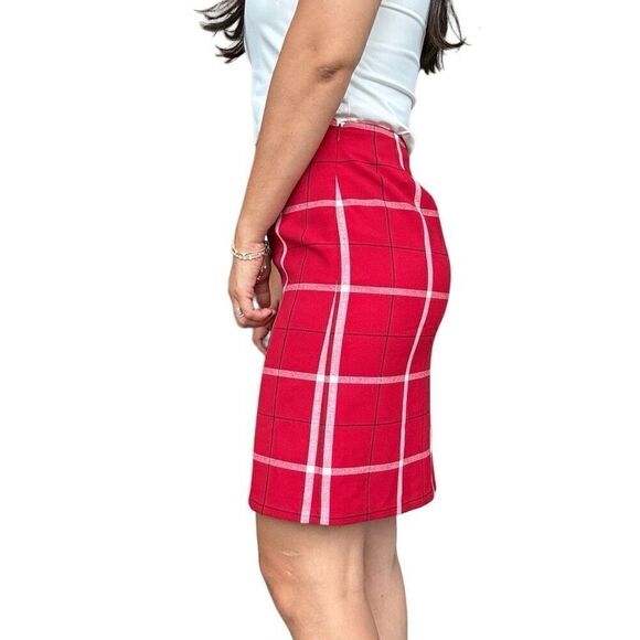 New Ann Taylor Red Window Panel Plaid Pencil Skirt Size Petite 6P Fall Winter - Picture 2 of 6